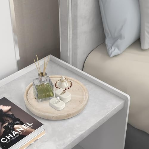 XINFUHUA Travertine Tray, Small Ceramic Vanity Tray for Bathroom Counter Decor, Round Marble Decorative Trays for Coffee Table (Beige, Medium Size) - Image 3