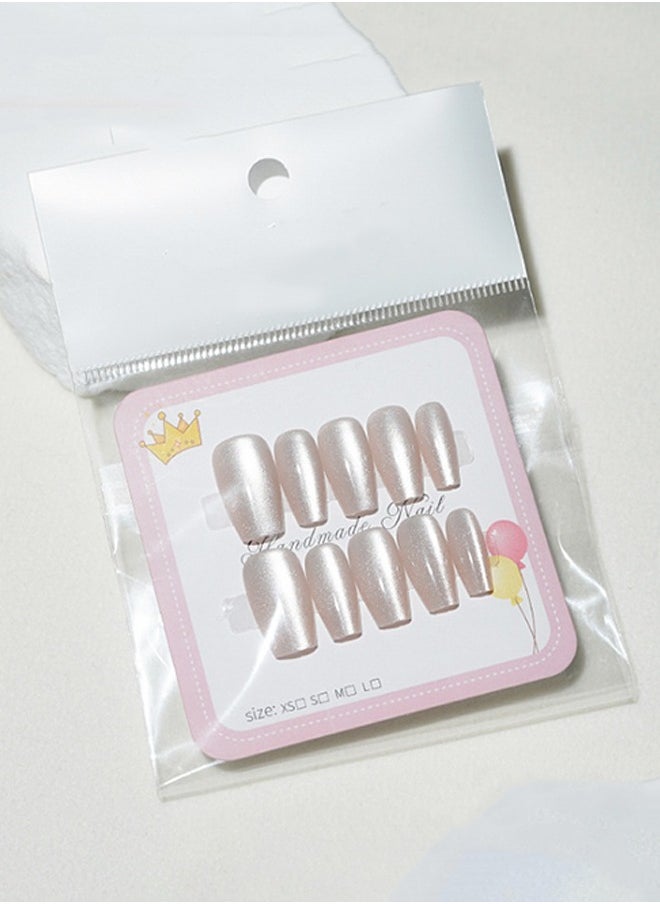 ElegaNail 10 Pcs Hailey Pearl powder Nail Art False Nails Medium T Manicure  Nails Press on Nails with Wearing Tools, Size: XS/S/M（Gentle First Love White）Random Packaging  - Image 4