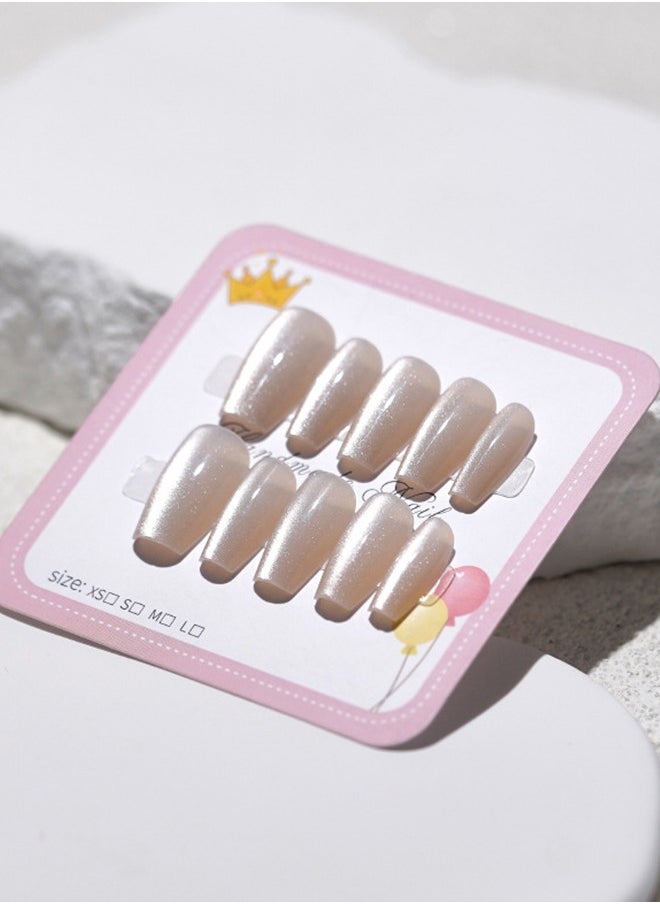 ElegaNail 10 Pcs Hailey Pearl powder Nail Art False Nails Medium T Manicure  Nails Press on Nails with Wearing Tools, Size: XS/S/M（Gentle First Love White）Random Packaging  - Image 5