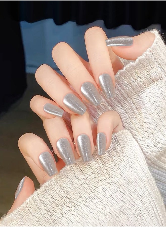 ElegaNail 10 Pcs Hailey Pearl powder Nail Art False Nails Medium T Manicure  Nails Press on Nails with Wearing Tools, Size: XS/S/M（Gentle First Love White）Random Packaging  - Image 1
