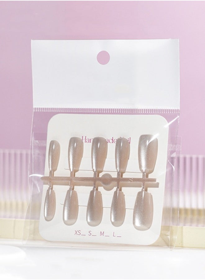 ElegaNail 10 Pcs Hailey Pearl powder Nail Art False Nails Medium T Manicure  Nails Press on Nails with Wearing Tools, Size: XS/S/M（Gentle First Love White）Random Packaging  - Image 3