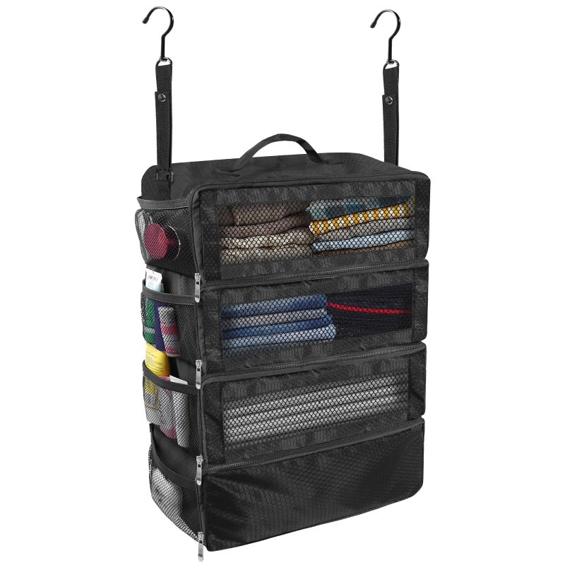 Olosar Suitcase Organizer, Travel Luggage Organizer Portable Hanging Travel Shelves Collapsible Hanging Packing Cubes for Carry on Suitcase, Black-M - Image 1