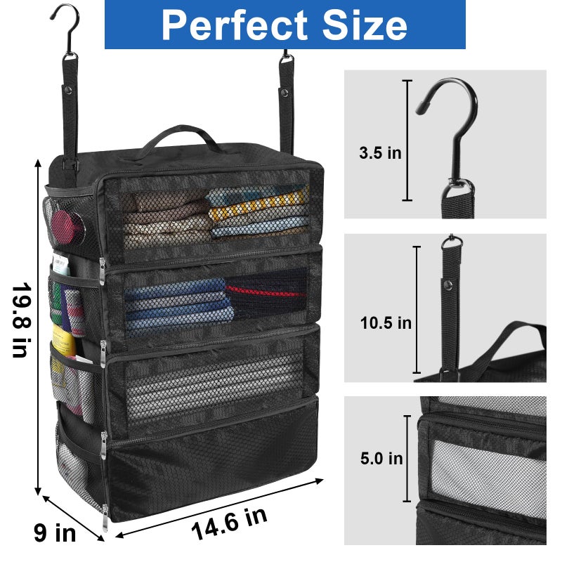 Olosar Suitcase Organizer, Travel Luggage Organizer Portable Hanging Travel Shelves Collapsible Hanging Packing Cubes for Carry on Suitcase, Black-M - Image 4