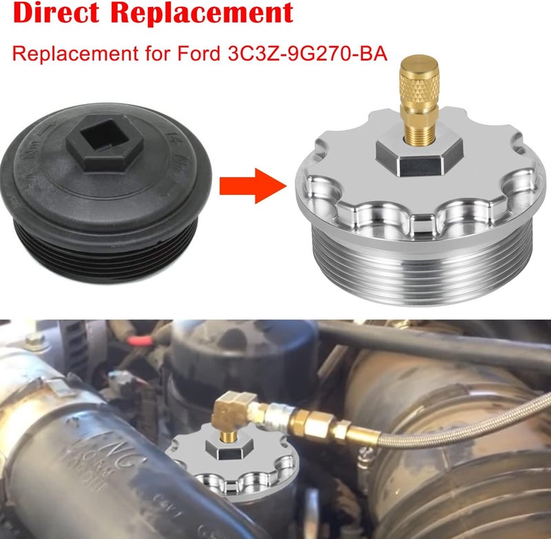 Camoo Aluminum Fuel Filter Cap with Pressure Port for Ford Diesel - Image 2