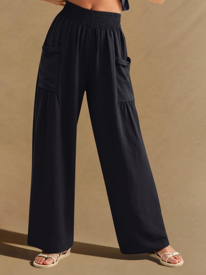 NIMIN Women Palazzo Pants Wide Leg High Waisted Pants Black 2026 Summer Flowy Beach Vacation Travel Outfits with Pockets - Image 2