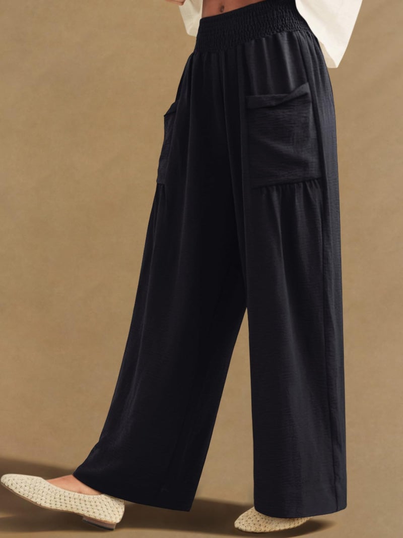 NIMIN Women Palazzo Pants Wide Leg High Waisted Pants Black 2026 Summer Flowy Beach Vacation Travel Outfits with Pockets - Image 4