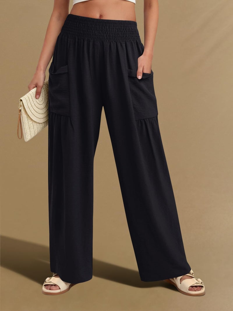 NIMIN Women Palazzo Pants Wide Leg High Waisted Pants Black 2026 Summer Flowy Beach Vacation Travel Outfits with Pockets - Image 3