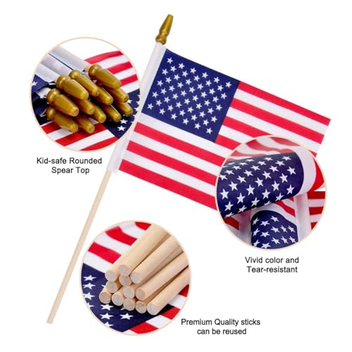 Uelfbaby 6 Pcs 4x6 Inch Small American Flags on Stick, Mini Handheld USA Flags with Kid-Safe Spear Top,American flags For Outside,4th of july decorations,For Memorial Day Supplies - Image 2