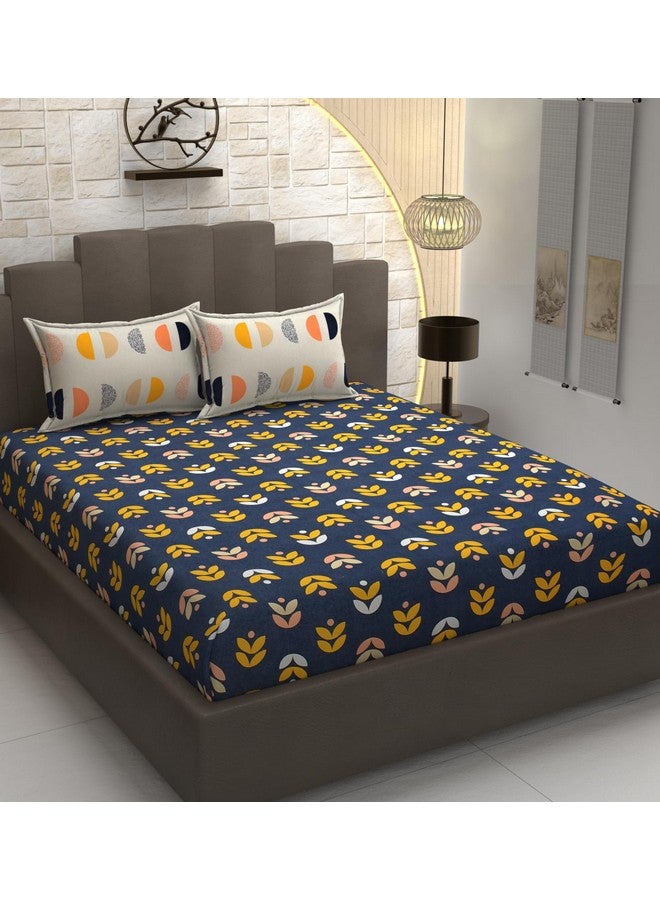 TIB Presents Luxurious Glace Cotton Super Soft 210 TC Elastic Fitted Bedsheets King Size (78X72X10 Inch) 360° with 2 Pillow Covers, 45x70 cm (Blue, Coordinate King Fitted) - Image 2