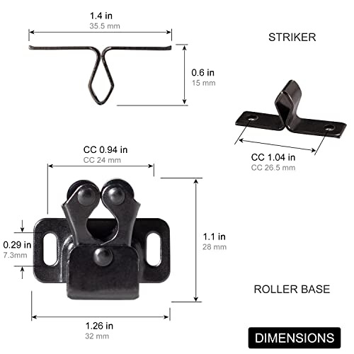 Keenkee 4 PCS Cabinet Latch Double Roller Catch Hardware for Cupboard Closet Kitchen Cabinet Door Latches and Catches, Black Nickel - Image 3