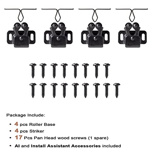Keenkee 4 PCS Cabinet Latch Double Roller Catch Hardware for Cupboard Closet Kitchen Cabinet Door Latches and Catches, Black Nickel - Image 2