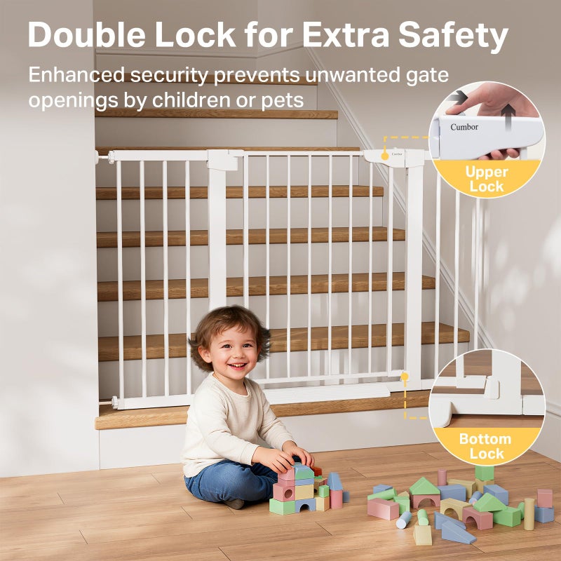 Cumbor 29.7â€“51.5" Extra Wide Baby Gate for Stairs, Pressure-Mounted Dog Gates for Doorways & Hallways, Auto-Close Walk-Through, No-Trip Design, Child Proof Safety, Dog/Pet Gate for Indoor Use, White - Image 4