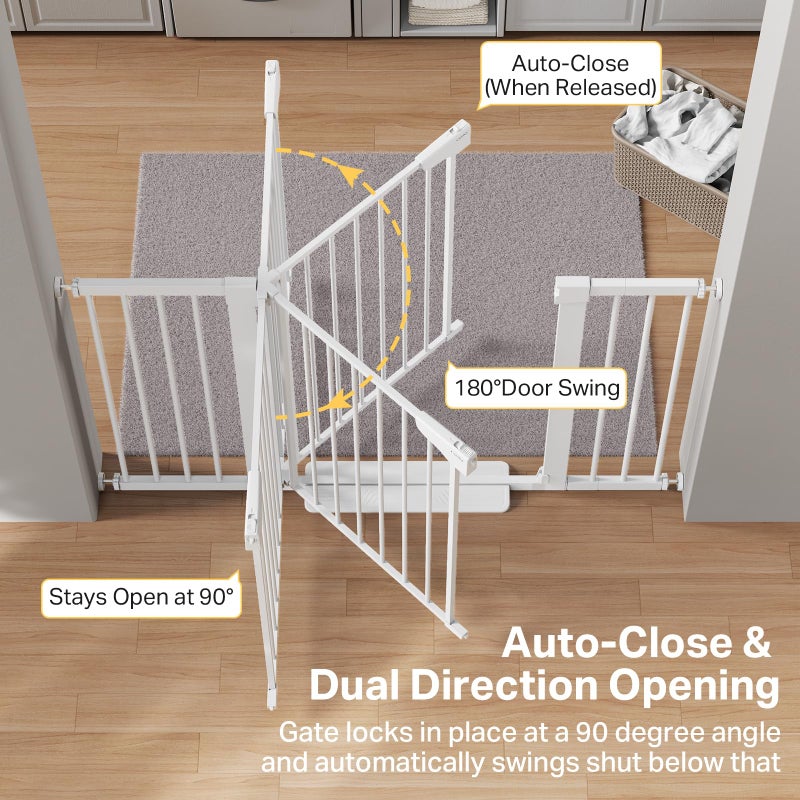 Cumbor 29.7â€“51.5" Extra Wide Baby Gate for Stairs, Pressure-Mounted Dog Gates for Doorways & Hallways, Auto-Close Walk-Through, No-Trip Design, Child Proof Safety, Dog/Pet Gate for Indoor Use, White - Image 5