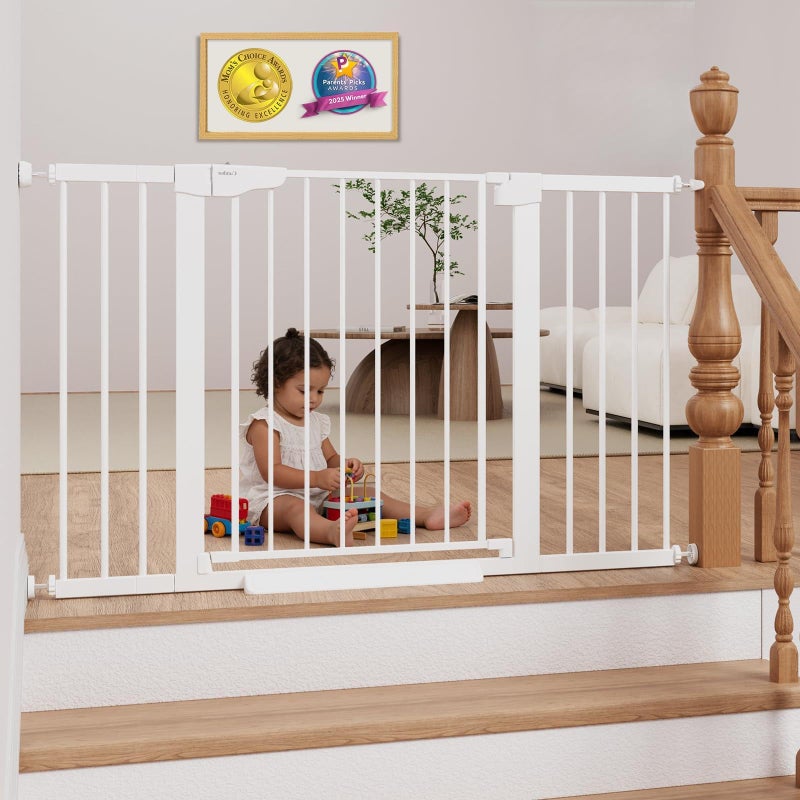 Cumbor 29.7â€“51.5" Extra Wide Baby Gate for Stairs, Pressure-Mounted Dog Gates for Doorways & Hallways, Auto-Close Walk-Through, No-Trip Design, Child Proof Safety, Dog/Pet Gate for Indoor Use, White - Image 1