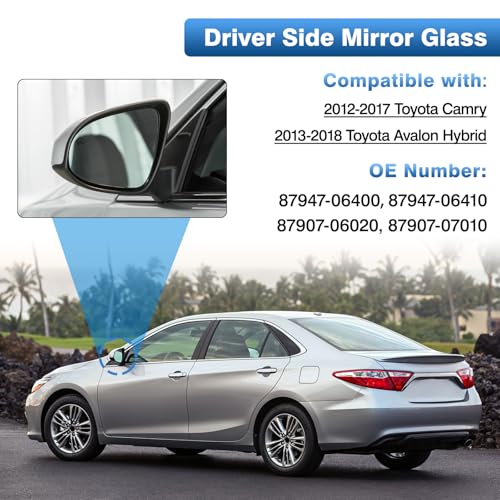 TOP-MAX Driver Side Mirror Glass Compatible with Toyota Camry 2012-2017, Avalon Hybrid 2013-2018, Left Side Rearview Mirror Glass Power Heated, Replaces 87947-06410 - Image 2
