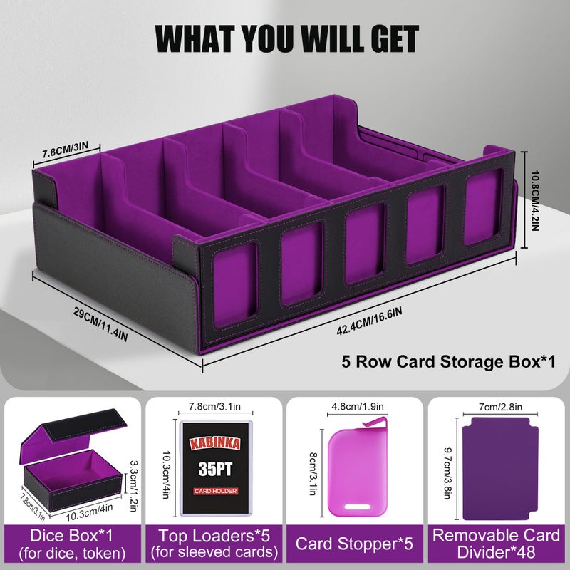 Kabinka Trading Card Storage Box with Commander Display , 5-Row Deck Case with Removable Lid; 3900+ Card Deck Box for MTG TCG Sports Card, 5 Top Loaders, 5 Stoppers, 48 Dividers,1 Dice Tray (Black Purple) - Image 3