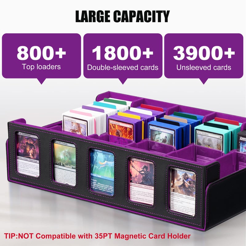 Kabinka Trading Card Storage Box with Commander Display , 5-Row Deck Case with Removable Lid; 3900+ Card Deck Box for MTG TCG Sports Card, 5 Top Loaders, 5 Stoppers, 48 Dividers,1 Dice Tray (Black Purple) - Image 2