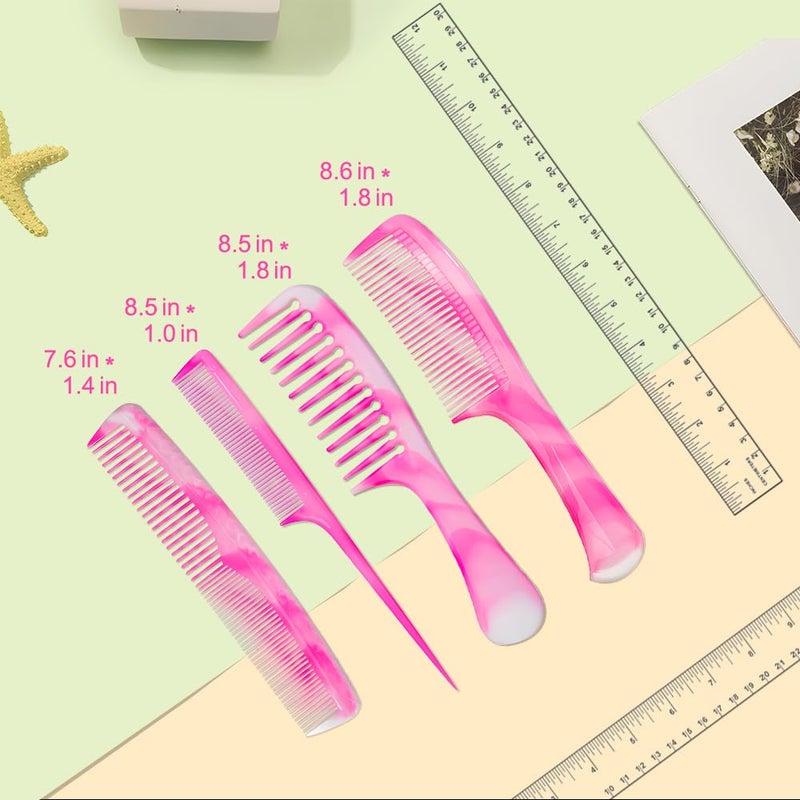 FHALLYNN Pink Hair Comb Set - Wide Tooth, Fine Tooth, Rat Tail, and Dual Comb for Women and Men - Image 2