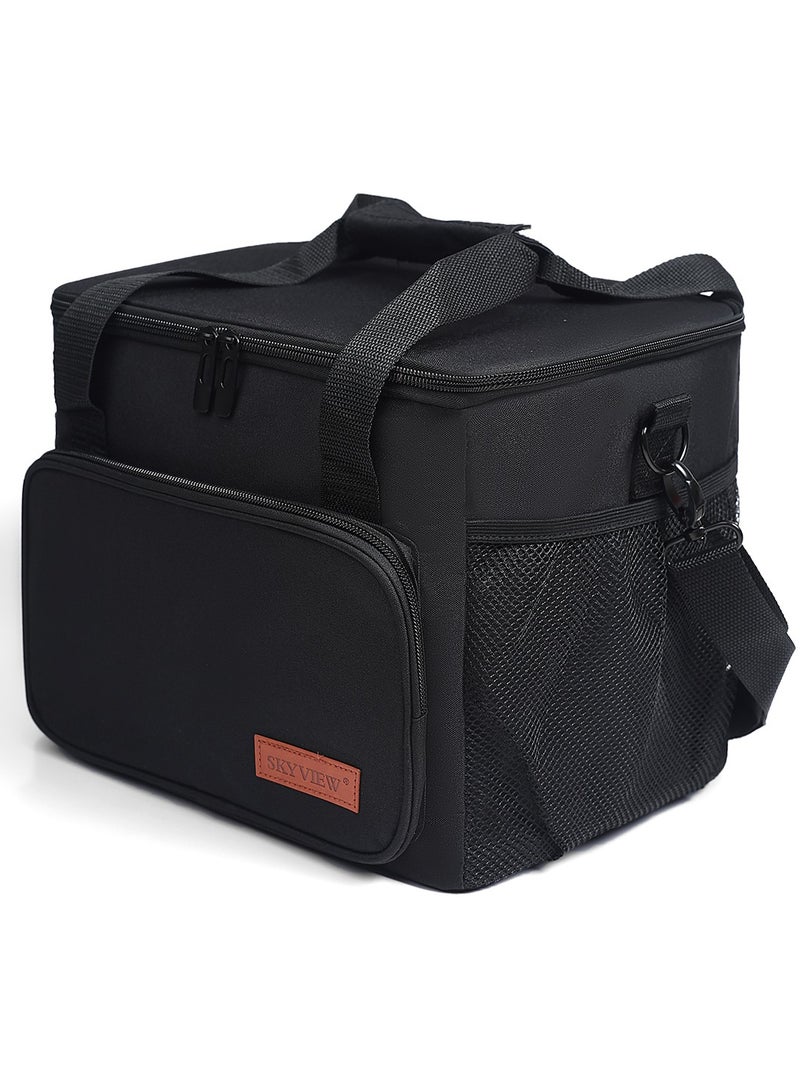 Sky View SKY VIEW Large Lunch Bag Picnic Bag Insulated Lunch Box Soft Cooler Cooling Tote for Adult Men Women Black-Store 12 Cans Of Soda(15L/30cm*23cm*23cm) - Image 1