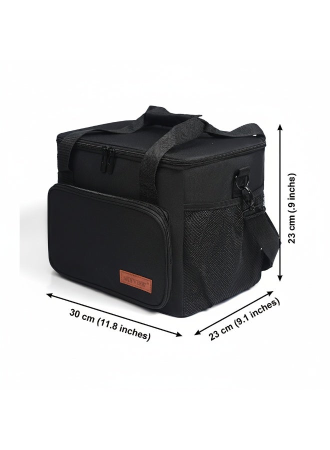 سكاي فيو حقيبة غداء كبيرة من SKY VIEW، حقيبة نزهة معزولة، صندوق غداء ناعم ومبرد، حقيبة تبريد للكبار والرجال والنساء، لون أسود - تتسع لـ 12 علبة صودا (15 لتر/30 سم × 23 سم × 23 سم) - Image 2