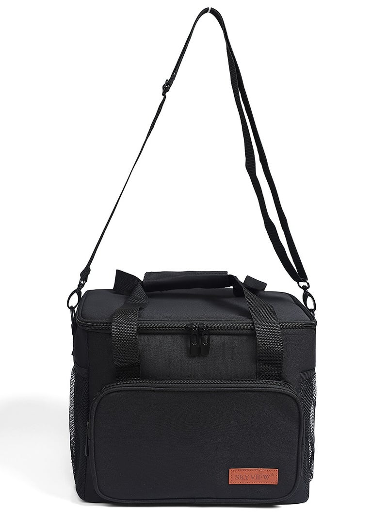 سكاي فيو حقيبة غداء كبيرة من SKY VIEW، حقيبة نزهة معزولة، صندوق غداء ناعم ومبرد، حقيبة تبريد للكبار والرجال والنساء، لون أسود - تتسع لـ 12 علبة صودا (15 لتر/30 سم × 23 سم × 23 سم) - Image 3