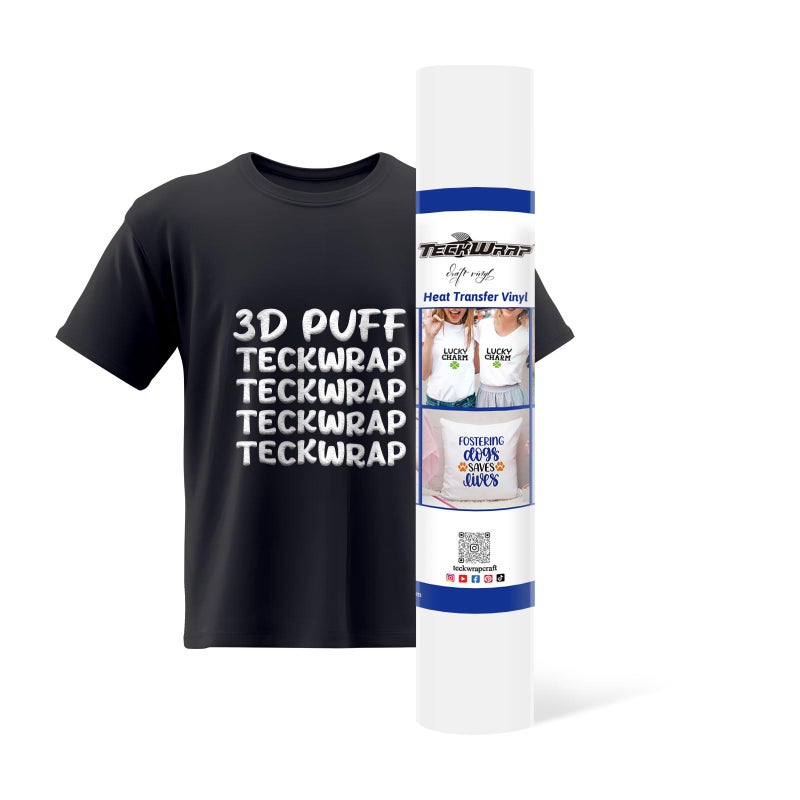 TECKWRAP 3D Puff Heat Transfer Vinyl White 10 x 5ft Puff Vinyl Heat Transfer White HTV Vinyl Iron On for DIY Clothing and Shirts White