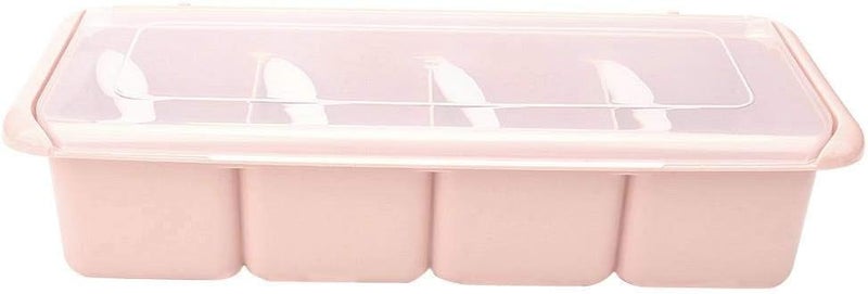 woobles Seasoning Rack Spice, with Spoon Container Condiment Jars, Kitchen Non-Toxic Durable 4 Compartments for All Kinds of Condiments Sugar, Salt, Jams(Pink)- - Image 4