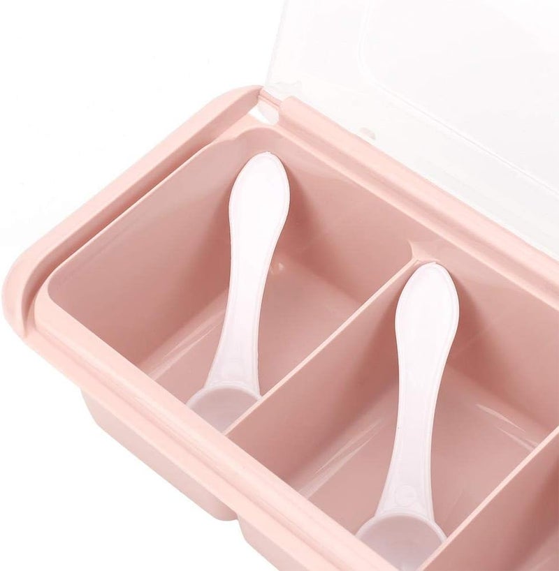 woobles Seasoning Rack Spice, with Spoon Container Condiment Jars, Kitchen Non-Toxic Durable 4 Compartments for All Kinds of Condiments Sugar, Salt, Jams(Pink)- - Image 5