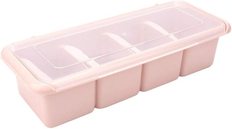 woobles Seasoning Rack Spice, with Spoon Container Condiment Jars, Kitchen Non-Toxic Durable 4 Compartments for All Kinds of Condiments Sugar, Salt, Jams(Pink)- - Image 1