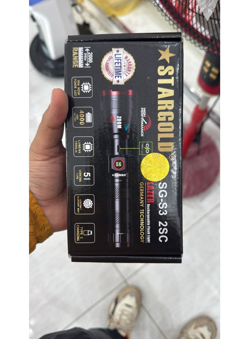 STARGOLD SG-S3 Rechargeable Flashlight | 2SC Pack | 2000m Range | 4000mAh | Type-C Charging - Image 2