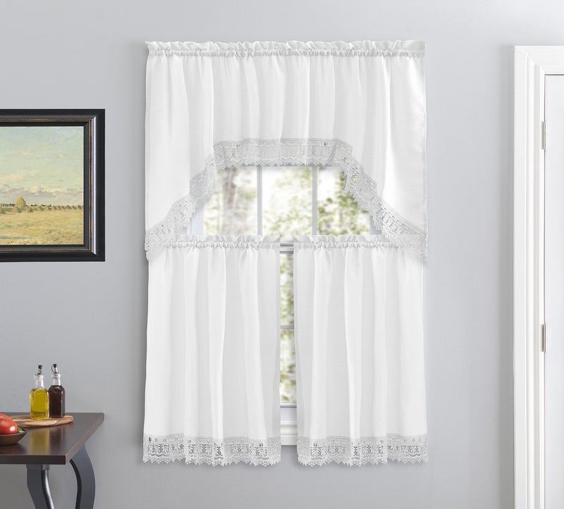 American Linen American Linen Caf Curtains for Kitchen Bathroom Curtains with Valance Embroidered lace Border White 