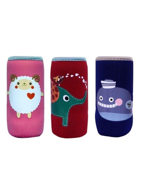 The Cheeky Kidzz Cute Animated Patterned Soft Stretchable Baby Feeding Bottle Cover With Easy To Hold Strap For 120Ml 150Ml 240Ml (Pack Of 3)