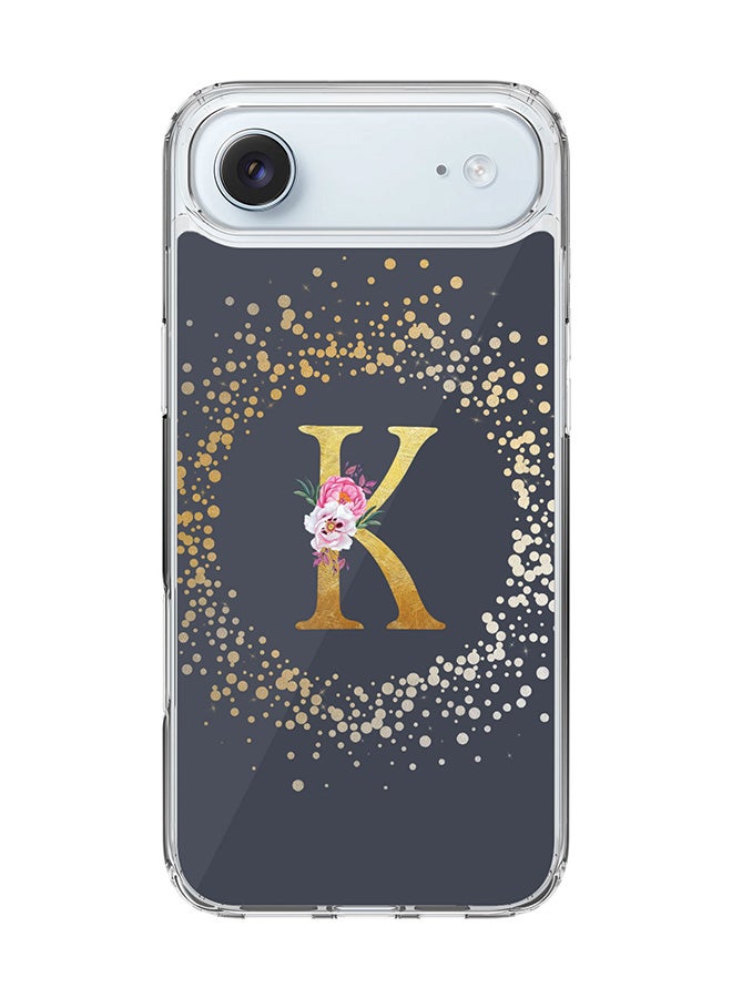 Stylizedd Classic Clear MagSafe Case for iPhone 17 Air , Hybrid Soft Case Flexible Edges Anti Drop TPU PC Gel Thin Transparent Cover [ Designed for iPhone 17 Air ] - Custom Monogram Initial Letter Floral Pattern Alphabet - K  (Grey )