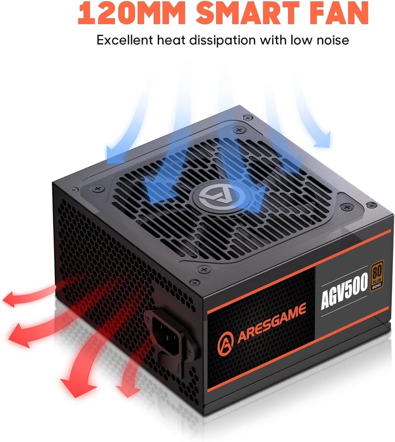 ARESGAME مزود طاقة ARESGAME AGV Series 500W، معتمد 80 Plus Bronze، مزود طاقة غير معياري، ضمان 5 سنوات - Image 3