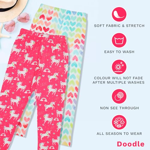 Doodle Premium 100% Cotton Leggings Stretchable Pants for Girls | Printed | Anti Shrink & Fade Resistant | Elasticated Waist | Ankle Length (Age – 11 to 12 Years | Set of 2 | Pink & White) - Image 2