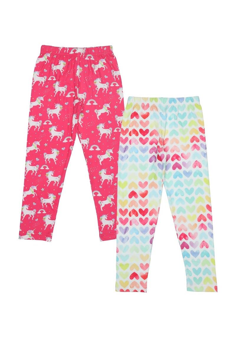 Doodle Premium 100% Cotton Leggings Stretchable Pants for Girls | Printed | Anti Shrink & Fade Resistant | Elasticated Waist | Ankle Length (Age – 11 to 12 Years | Set of 2 | Pink & White) - Image 1