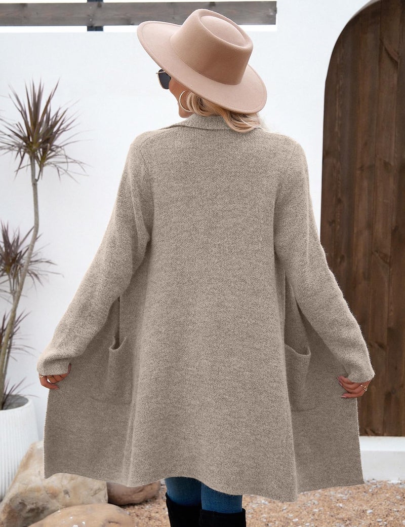 CiCiBird Women Fall Winter Long Cardigan Sweater Trendy Knit Jacket Coat Dressy Blazer Coatigan Khaki M - Image 2