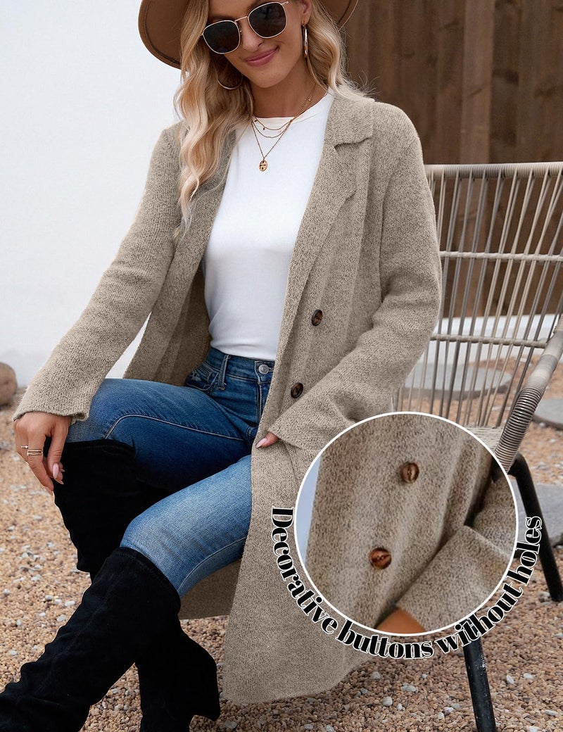 CiCiBird Women Fall Winter Long Cardigan Sweater Trendy Knit Jacket Coat Dressy Blazer Coatigan Khaki M - Image 4