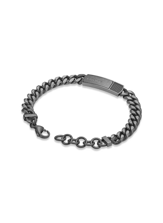 POLICE Identity Bracelet in IP Grey Bold Gauge Links with Brushed Antique Charm, Textured Studded Design
