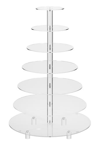 Jusalpha 7 Tier Round Acrylic Glass Cupcake Stand-cake stand-dessert stand, cupcake Tower 7 Tier With Base (7RF-S) - Image 2
