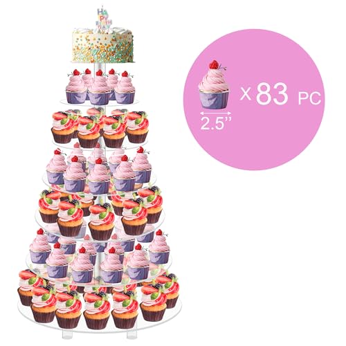 Jusalpha 7 Tier Round Acrylic Glass Cupcake Stand-cake stand-dessert stand, cupcake Tower 7 Tier With Base (7RF-S) - Image 3
