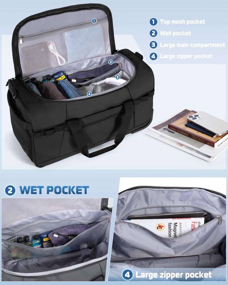 Smasrob 33L Rolling Duffle Bag with Wheels, Shoe Compartment and Wet Pocket, 21â€ Carry On Bag with Crossbody Strap, Black - Image 3