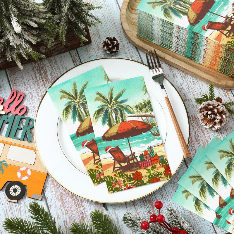 Epakh 200 Pcs Bulk Christmas Guest Napkins for Bathroom  Tropical Beach Holiday Paper Towels  2 Ply Decorative Hand Towels for Xmas Party Kitchen Dining  7.9 x 4.3"" - Image 3