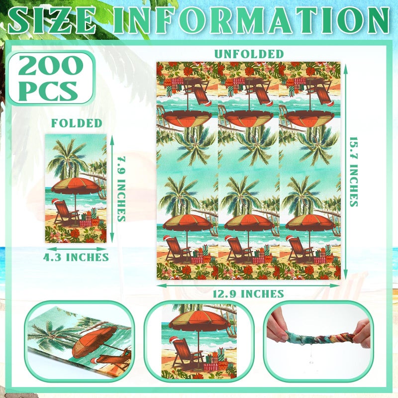 Epakh 200 Pcs Bulk Christmas Guest Napkins for Bathroom  Tropical Beach Holiday Paper Towels  2 Ply Decorative Hand Towels for Xmas Party Kitchen Dining  7.9 x 4.3"" - Image 2