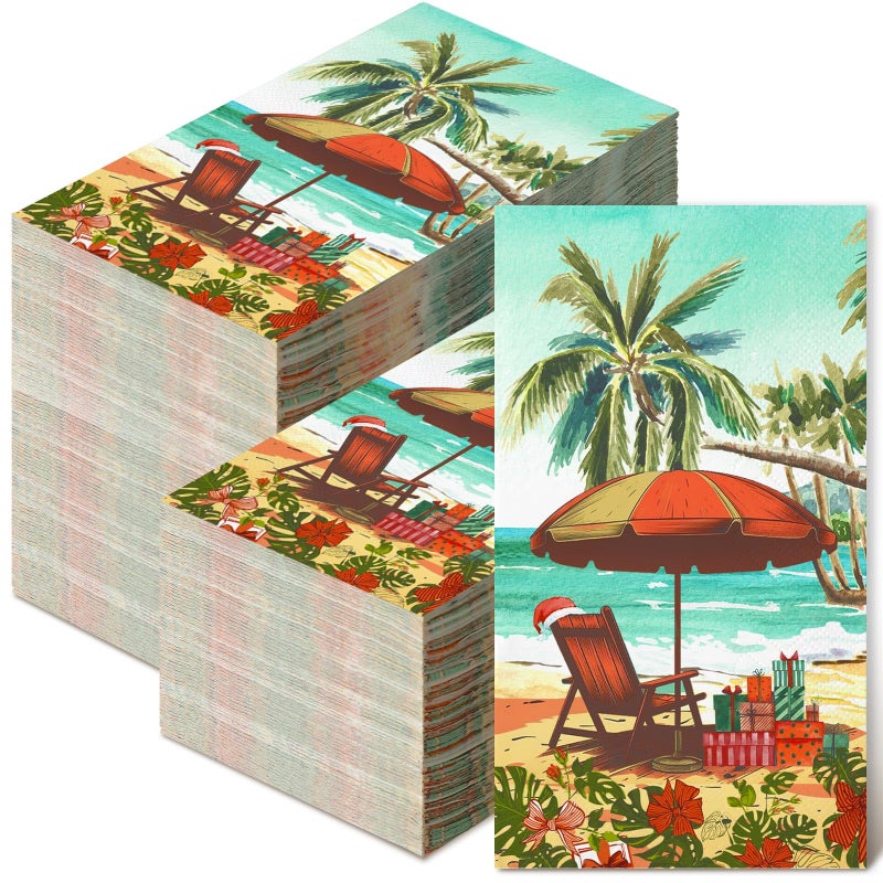 Epakh 200 Pcs Bulk Christmas Guest Napkins for Bathroom  Tropical Beach Holiday Paper Towels  2 Ply Decorative Hand Towels for Xmas Party Kitchen Dining  7.9 x 4.3"" - Image 1
