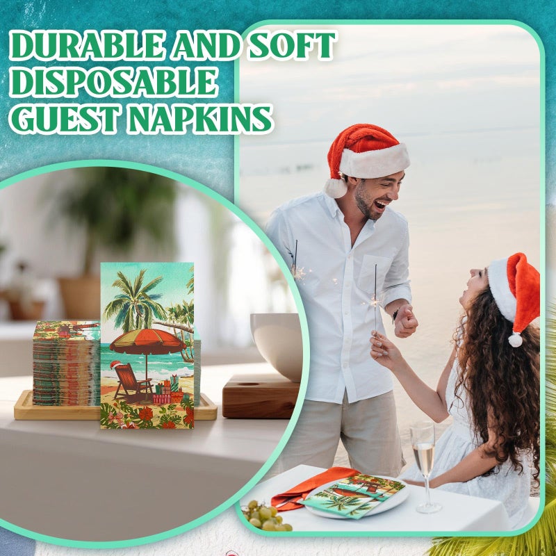 Epakh 200 Pcs Bulk Christmas Guest Napkins for Bathroom  Tropical Beach Holiday Paper Towels  2 Ply Decorative Hand Towels for Xmas Party Kitchen Dining  7.9 x 4.3"" - Image 5