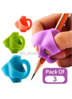 Generic Silicone Pencil Grips Two-Finger For Kids Handwriting Pencil Holder For Children Preschoolers Writing Training Gripper 3 Pcs Set For Kids, Soft, Non-Toxic.  - Image 2
