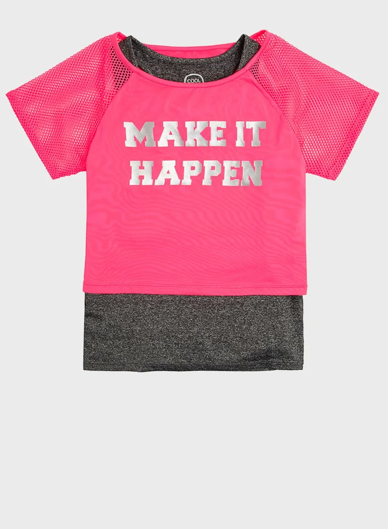 SMYK Youth Slogan Mesh Sleeve T-Shirt & Vest Set