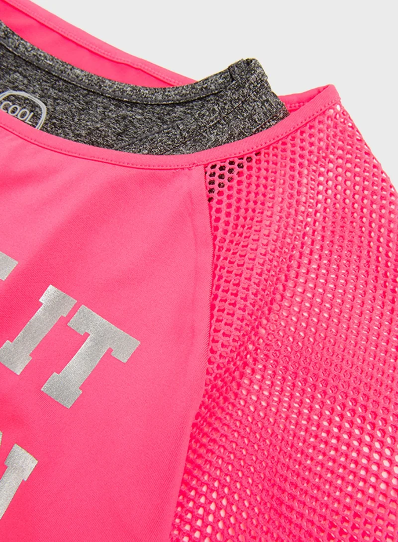 SMYK Youth Slogan Mesh Sleeve T-Shirt & Vest Set