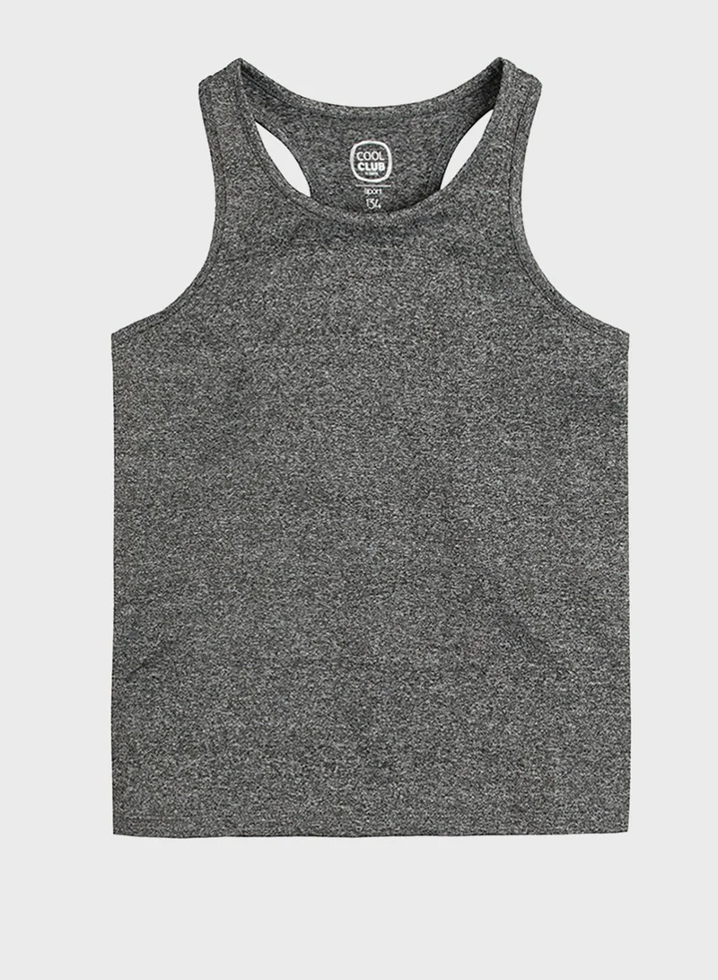 SMYK Youth Slogan Mesh Sleeve T-Shirt & Vest Set